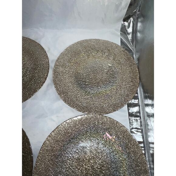 NEW AKCAM TURKISH GLASS GOLD RAINBOW IRIDESCENT DINNER PLATE SET/4 - Picture 8 of 15